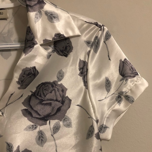 90s Le Chateau satin collared rose print blouse - Picture 6 of 9